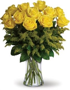 20 Yellow Roses with Greenery Vase Included