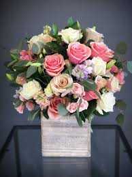 Box, Pink Roses, Cream Roses, White Roses, Foliage